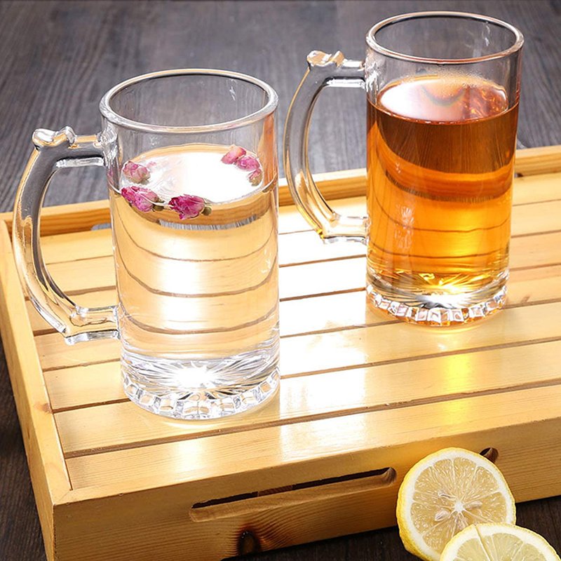 Reihey Glass Beer Cup Glass Mugs for Freezer Solid Heavy Large Beer Glasses with Handle Beer Cups Drinking Glasses 380ml