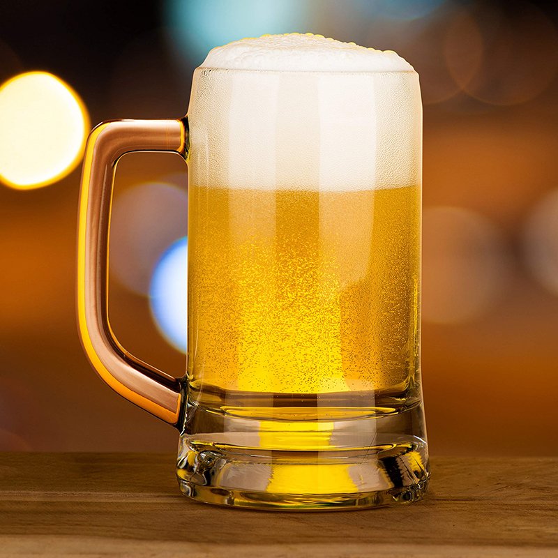 Reihey Glass Beer Cup Glass Mugs for Freezer Solid Heavy Large Beer Glasses with Handle Beer Cups Drinking Glasses 380ml