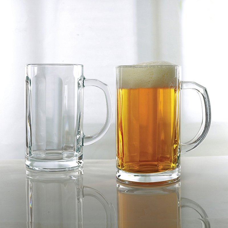 Reihey Glass Beer Cup Glass Mugs for Freezer Solid Heavy Large Beer Glasses with Handle Beer Cups Drinking Glasses 380ml