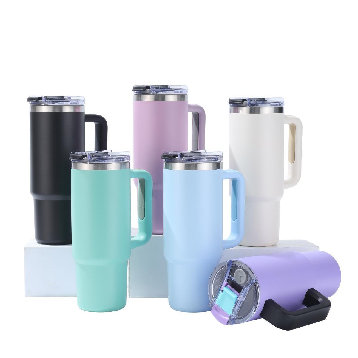 Custom Hot Selling Tumbler with Handle and Straw Lid Insulated Double Wall Cup Reusable Stainless Steel Water Bottle