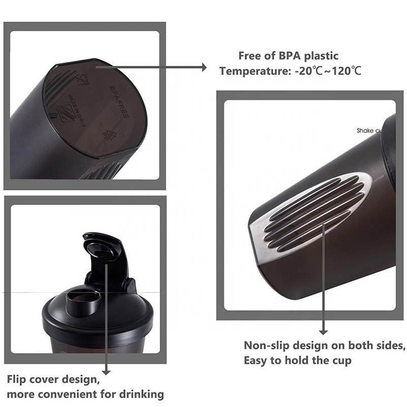 Good Quality Gym Shaker Bottle DIY Plastic Water Bottle Shakes Cup BPA Free 13.5oz / 400ml Sports Protein Shaker