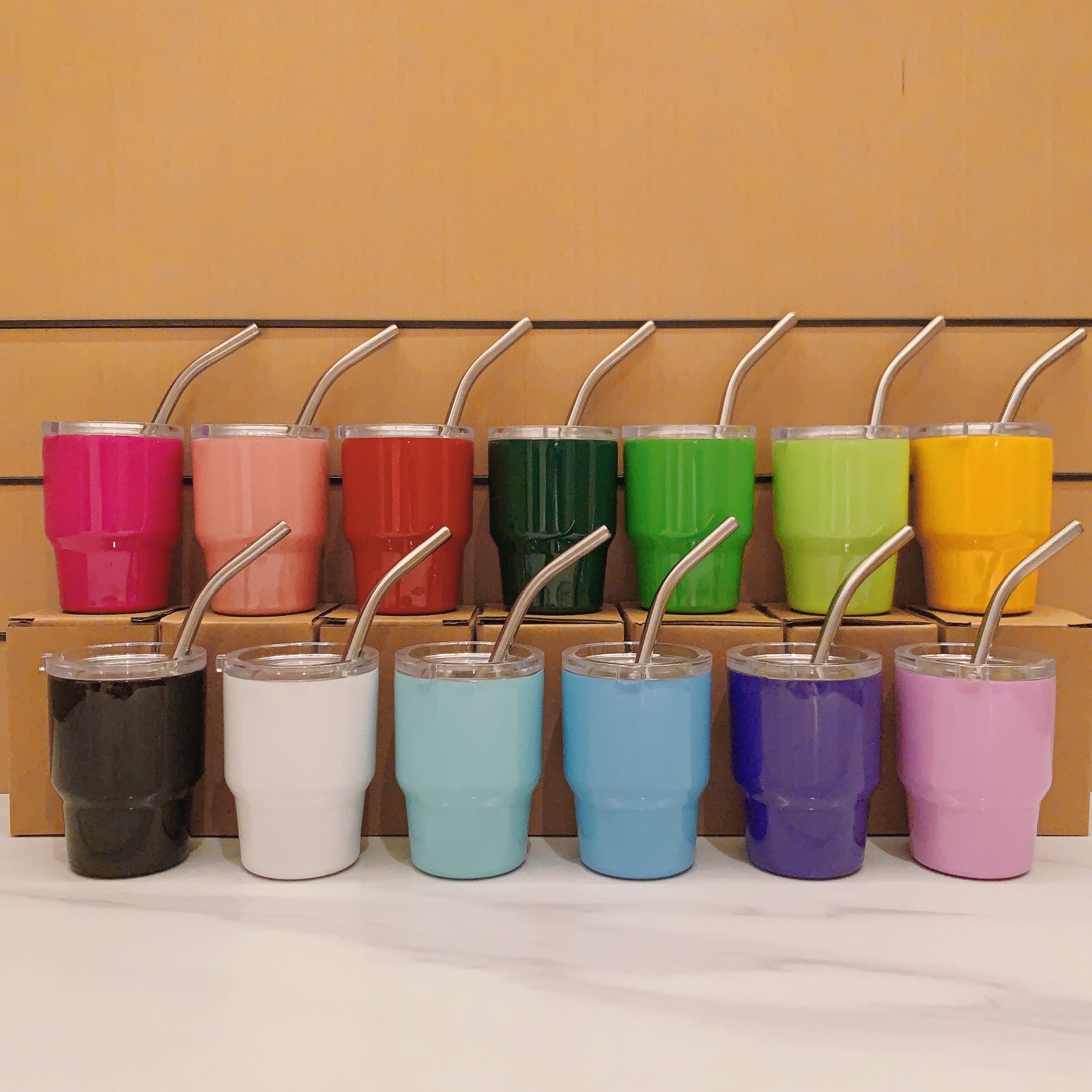 2OZ Mini Shot Glasses Tumbler 3oz Stainless Steel Double-Wall Insulated Espresso Cup Shot Glasses With Straw