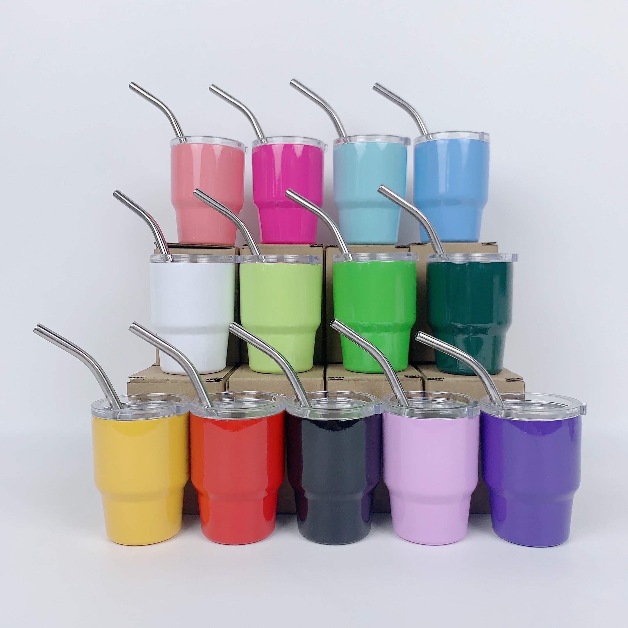 2OZ Mini Shot Glasses Tumbler 3oz Stainless Steel Double-Wall Insulated Espresso Cup Shot Glasses With Straw