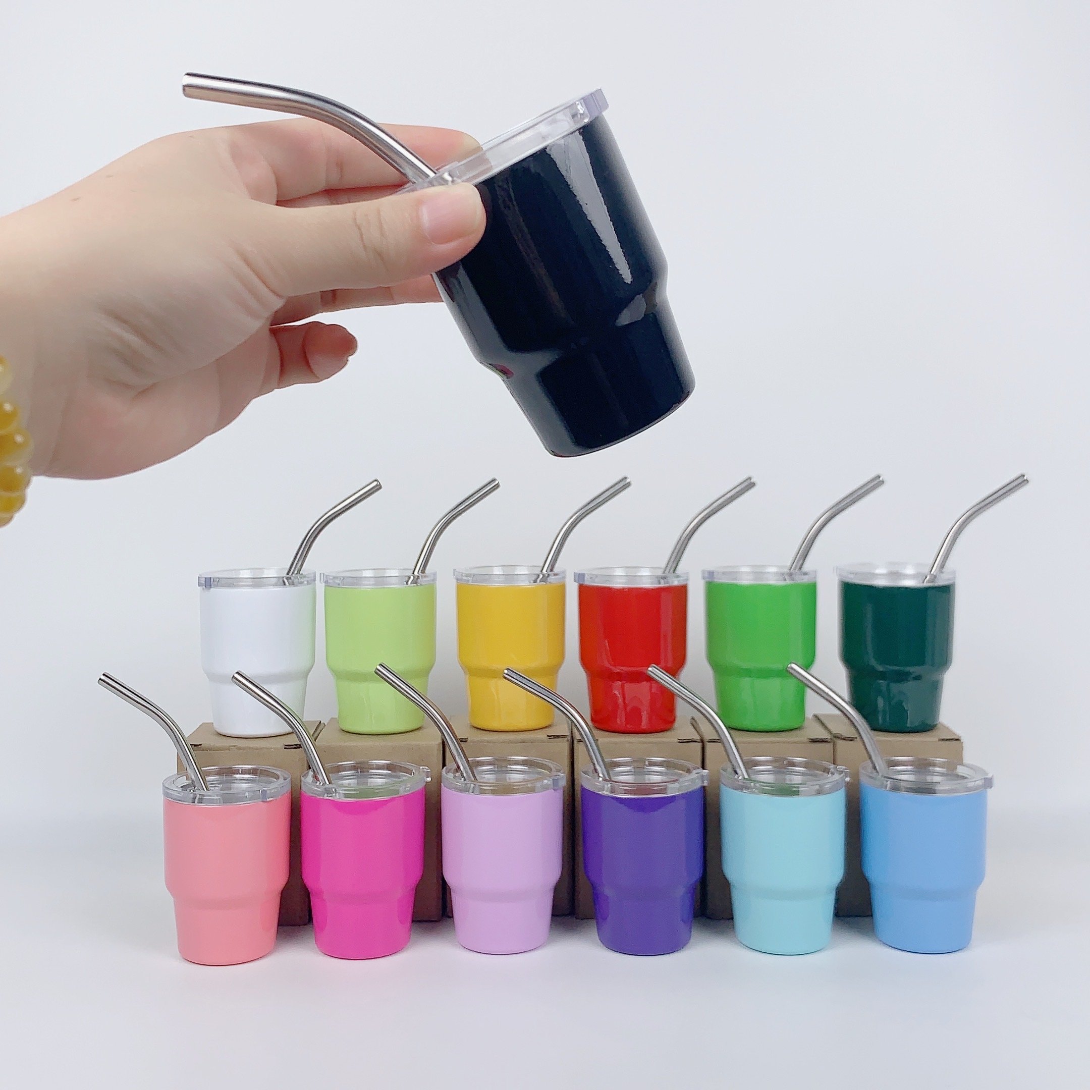 2OZ Mini Shot Glasses Tumbler 3oz Stainless Steel Double-Wall Insulated Espresso Cup Shot Glasses With Straw