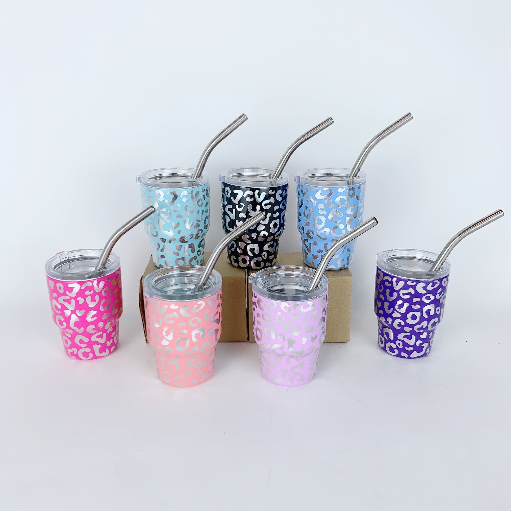 2OZ Mini Shot Glasses Tumbler 3oz Stainless Steel Double-Wall Insulated Espresso Cup Shot Glasses With Straw