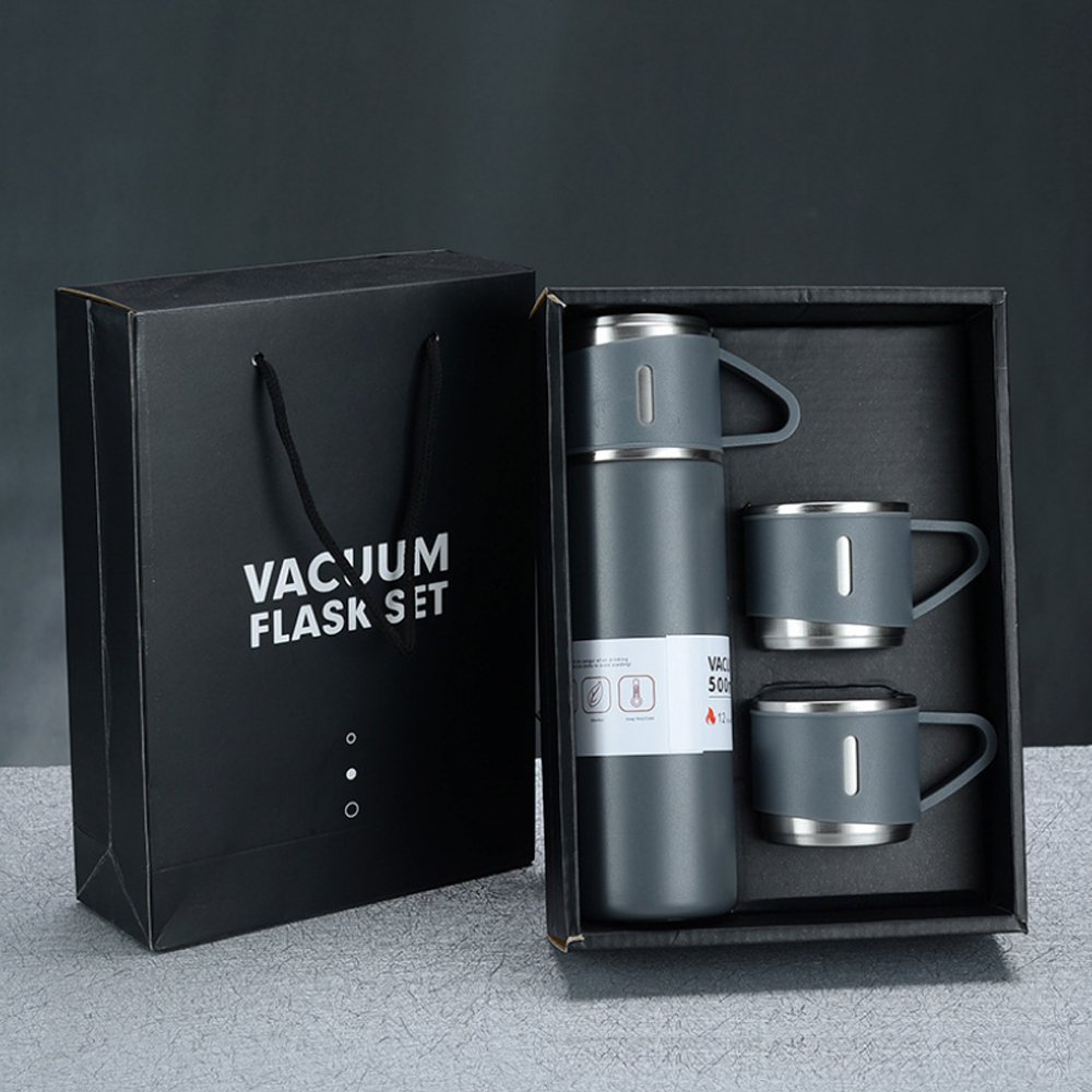 Business 500ml Gift Box Set Portable Business Cup Stainless Steel Thermos Cup One Cup Flasks Water Bottle With 3 Lids