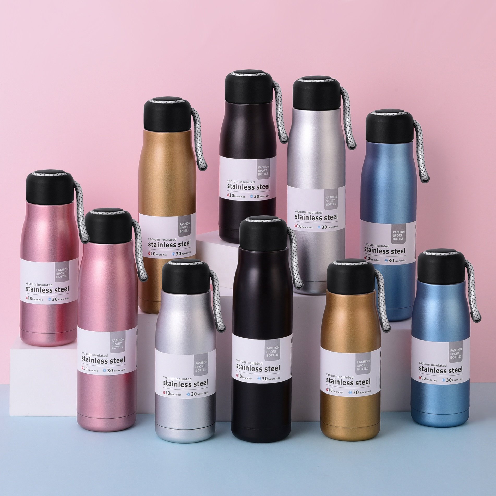 Double Wall Stainless Steel Vacuum Flask Outdoor Knight Cold Hot Water Bottle With Lid And Rope Handle