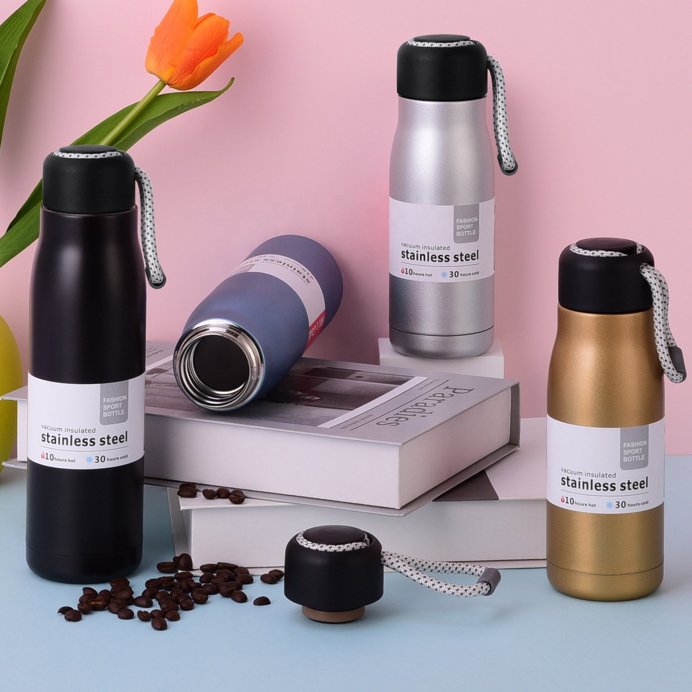 Double Wall Stainless Steel Vacuum Flask Outdoor Knight Cold Hot Water Bottle With Lid And Rope Handle