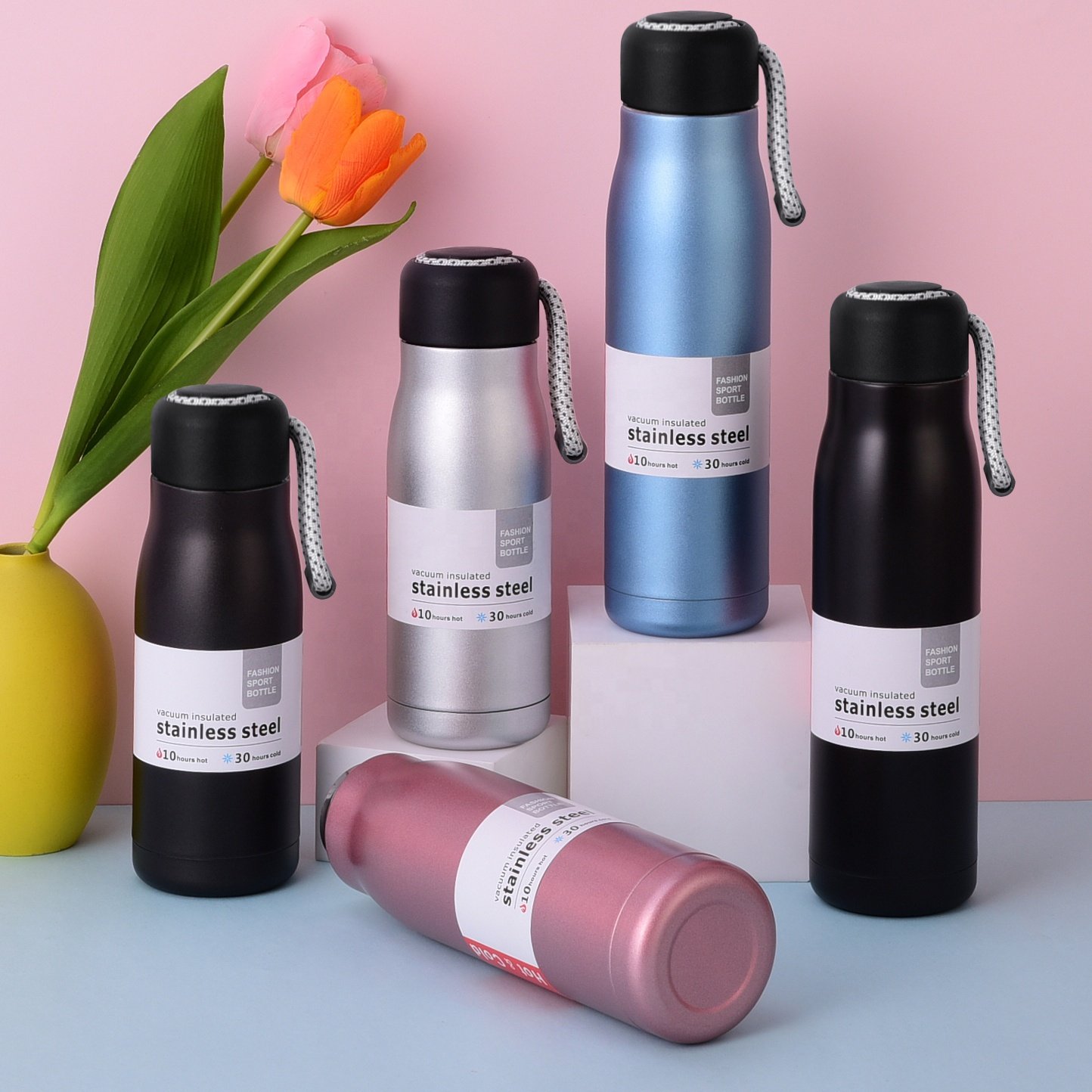 Double Wall Stainless Steel Vacuum Flask Outdoor Knight Cold Hot Water Bottle With Lid And Rope Handle