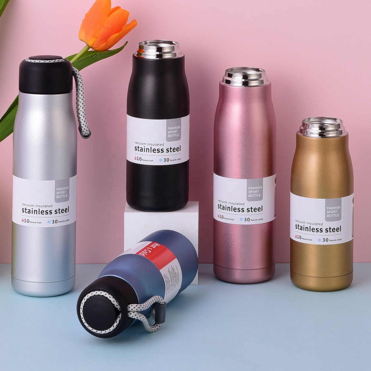 Double Wall Stainless Steel Vacuum Flask Outdoor Knight Cold Hot Water Bottle With Lid And Rope Handle