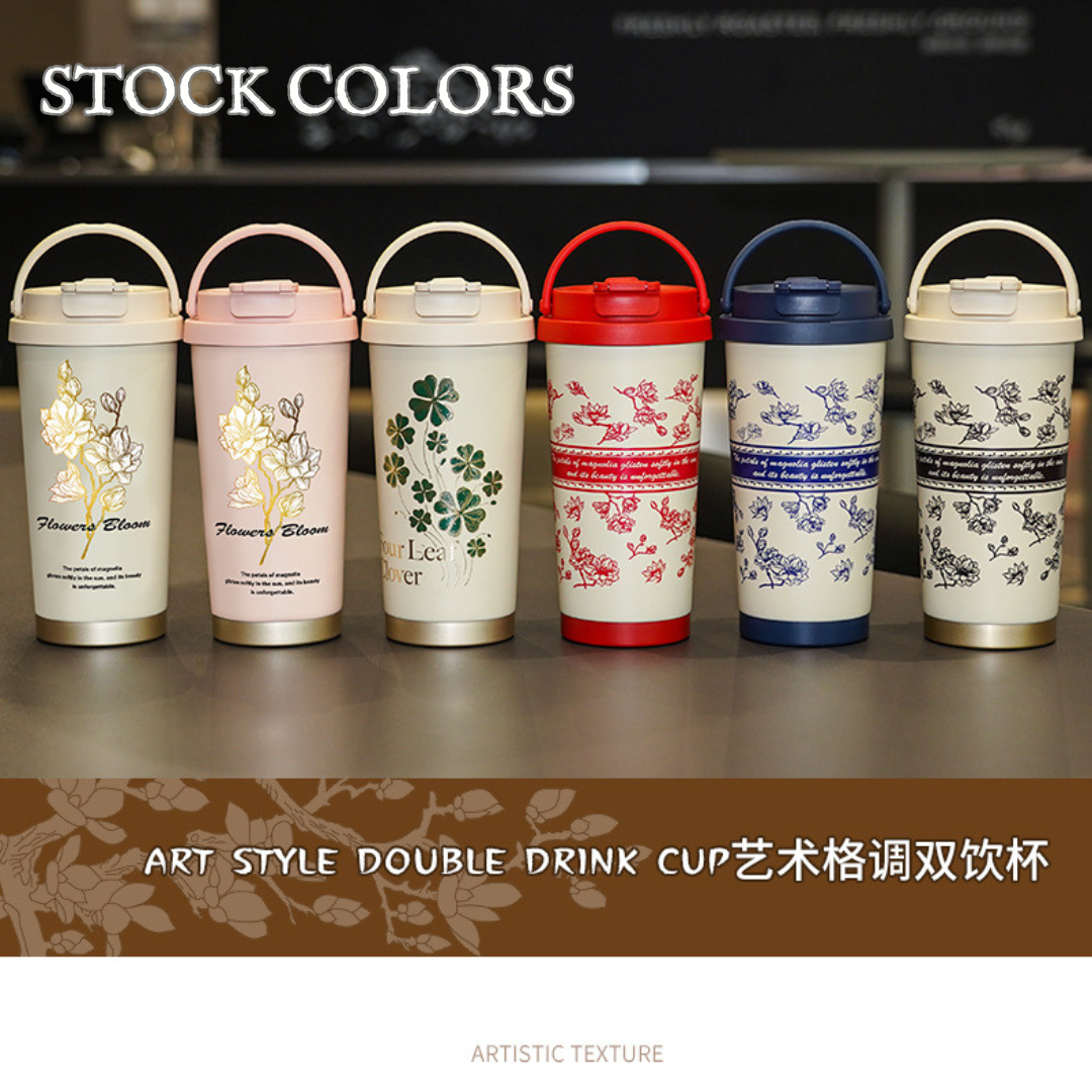 500ml Ceramic Liner Coffee Mug Two Drink Ways Stainless Steel Double Wall Thermos with handle Thermal Insulated