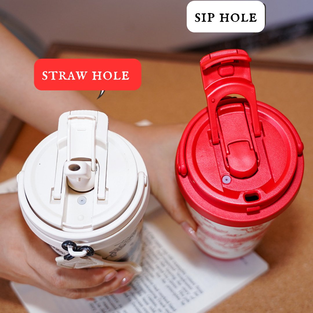 500ml Ceramic Liner Coffee Mug Two Drink Ways Stainless Steel Double Wall Thermos with handle Thermal Insulated