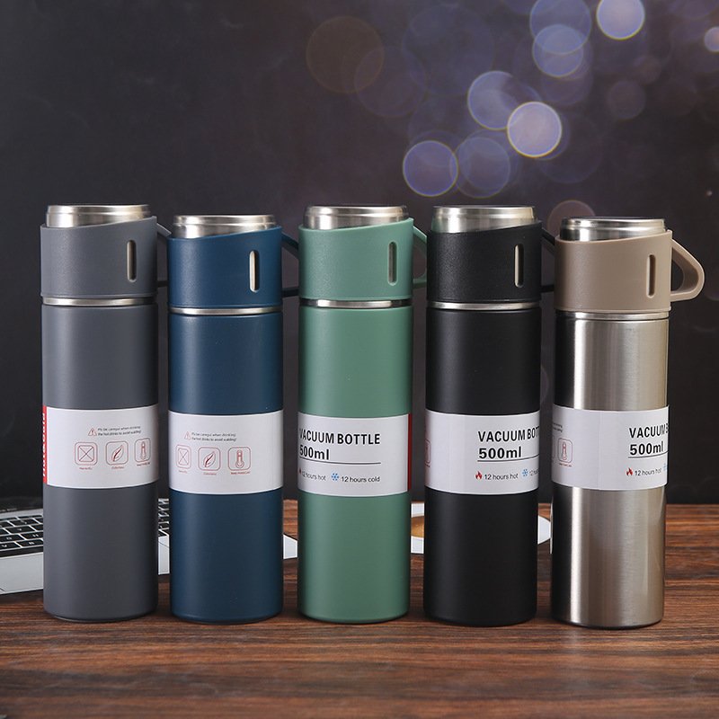 500ml Thermos luxury Corporate Business Gift box set drinkware set thermos Vacuum flask stainless steel water bottle with 2 cup