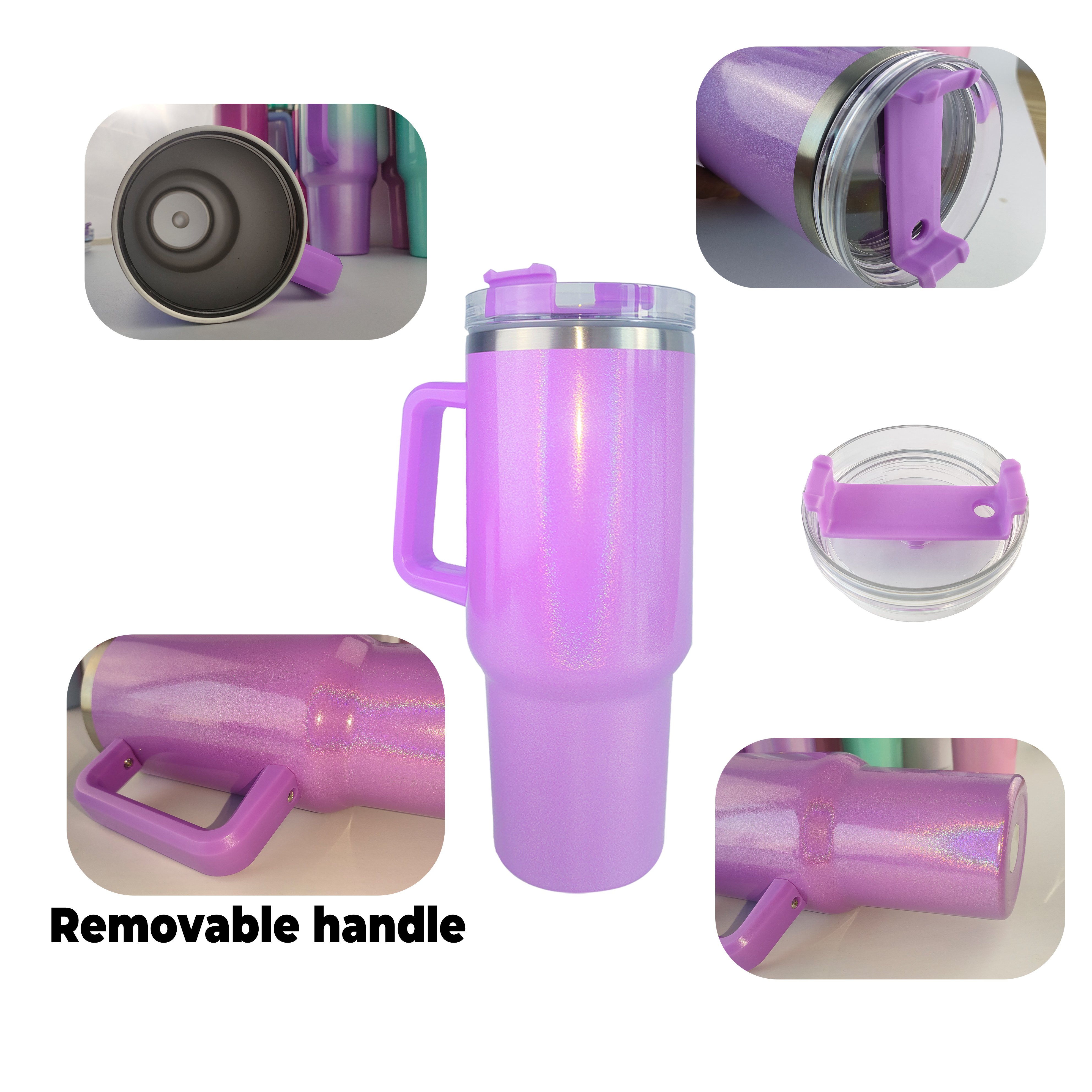 USA Warehouse 40 oz gradient ombre glitter shimmer Stainless Steel Mug 40oz Sublimation blank tumbler coffee mug with handle