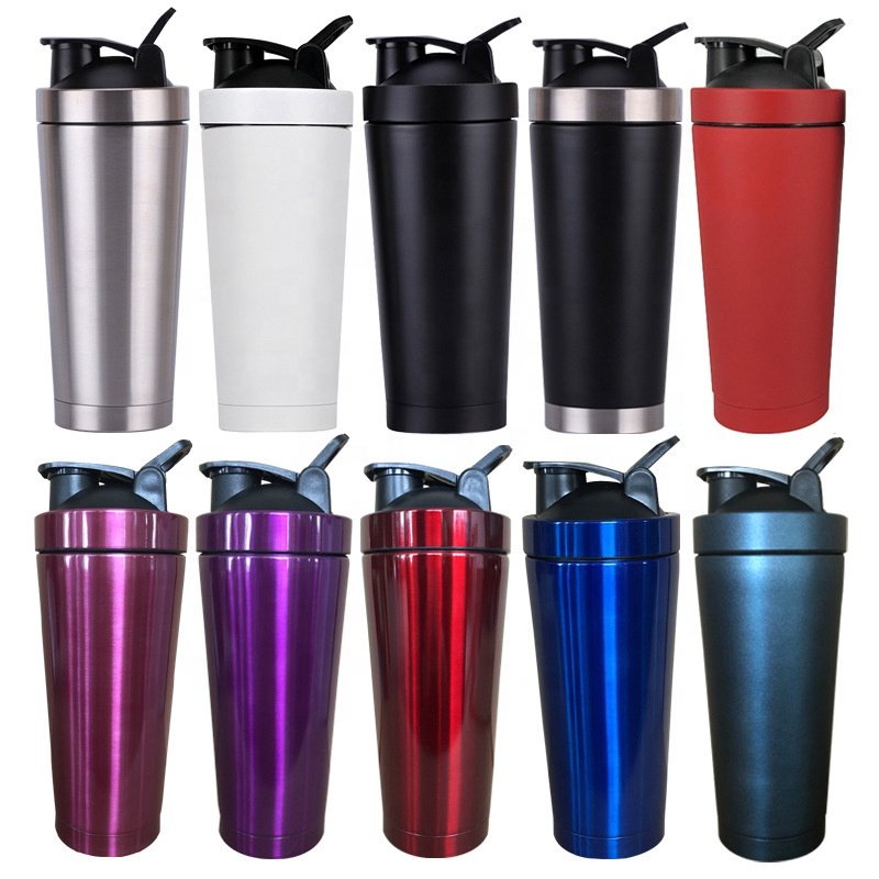 Double wall 304 stainless steel protein shaker bottle with storage BPA free shaker mug thermos insulated shaker bottle