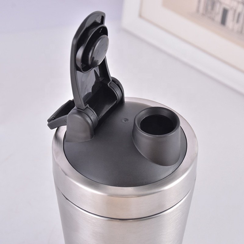 Double wall 304 stainless steel protein shaker bottle with storage BPA free shaker mug thermos insulated shaker bottle