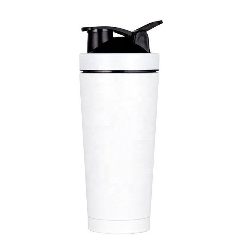 Double wall 304 stainless steel protein shaker bottle with storage BPA free shaker mug thermos insulated shaker bottle