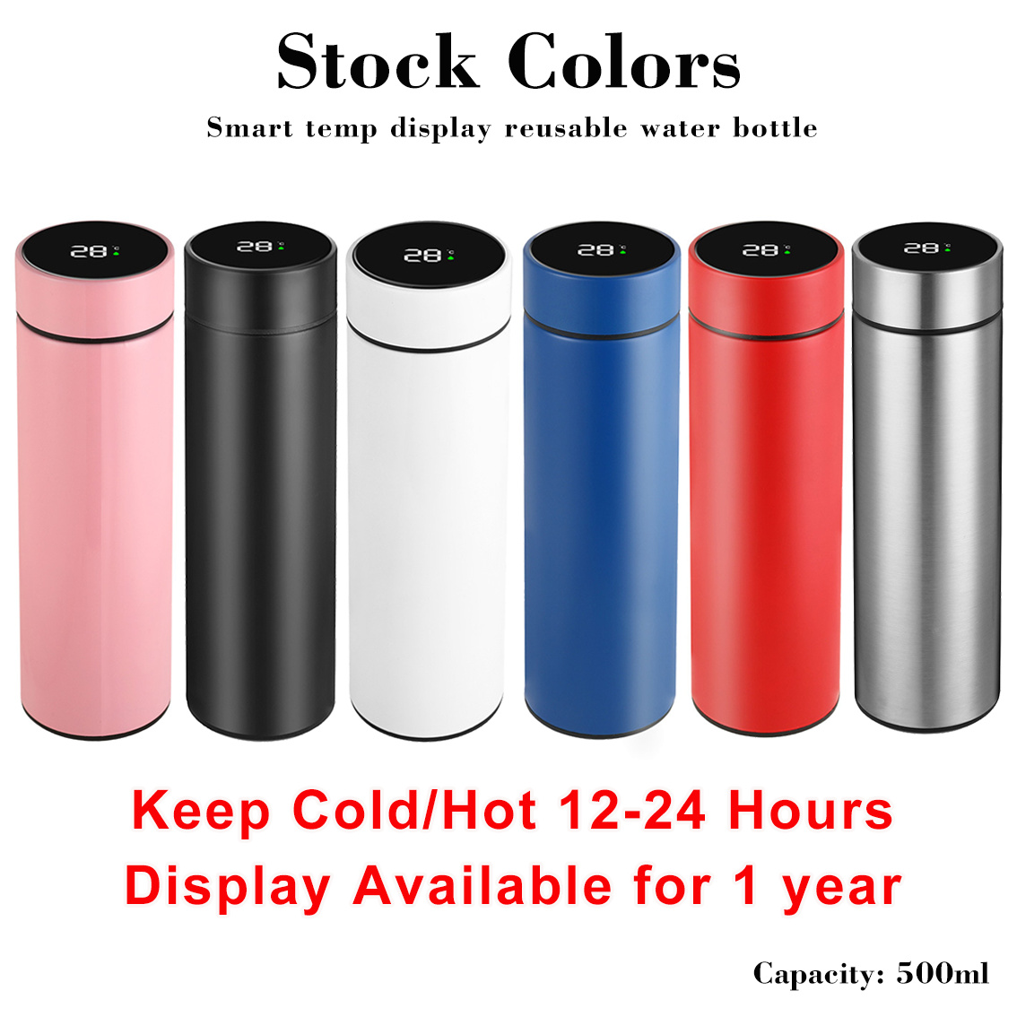 Custom 500ml Sports Flask Smart Vacuum Insulated Thermos Water Bottle with LED Temperature Display Tea Infuser Feature