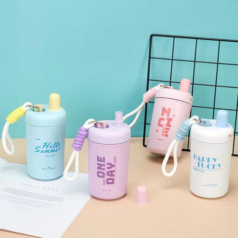LeMuna 450ml girls portable double wall vacuum thermos cup stainless steel insulated kids school water bottle
