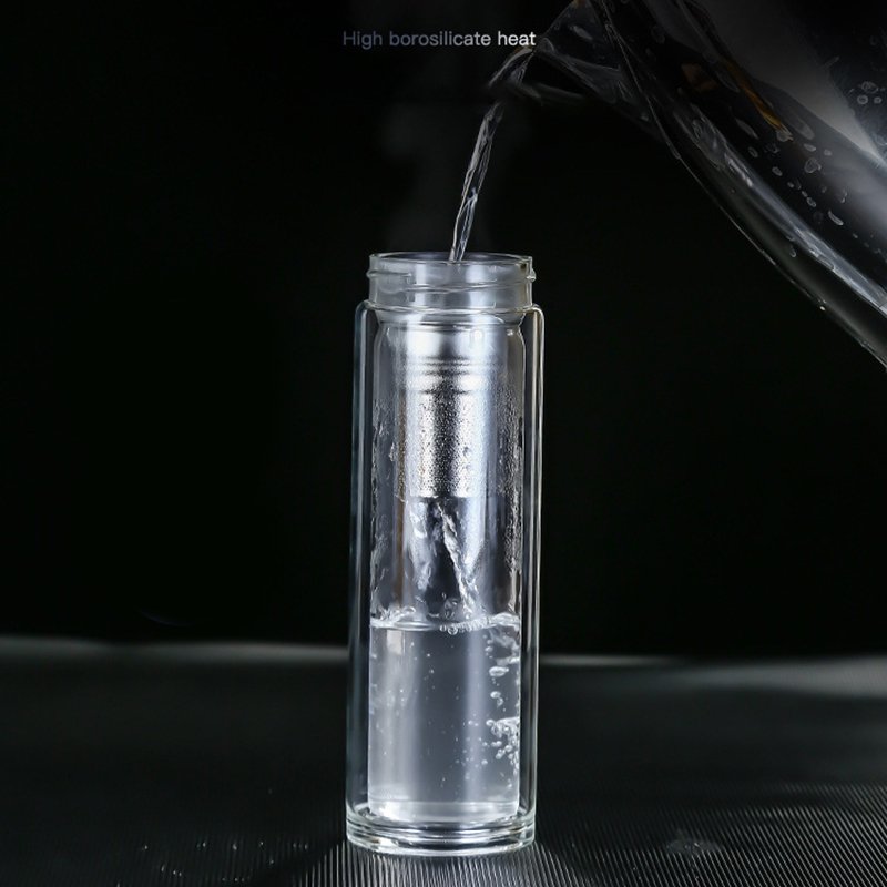 JM Food Grade Vacuum Flasks & Thermoses Clear Double Wall Glass Water Bottle Tea and Water Separation Cup with Tea Infuser