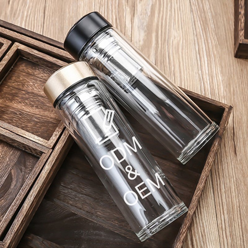 JM Food Grade Vacuum Flasks & Thermoses Clear Double Wall Glass Water Bottle Tea and Water Separation Cup with Tea Infuser