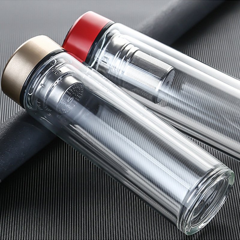 JM Food Grade Vacuum Flasks & Thermoses Clear Double Wall Glass Water Bottle Tea and Water Separation Cup with Tea Infuser