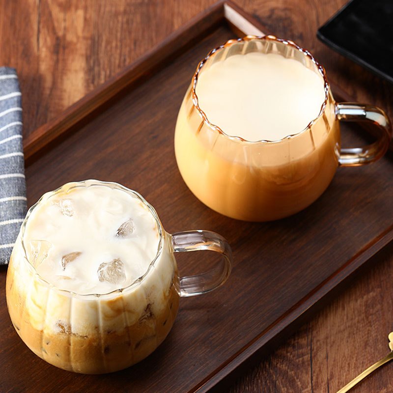 New Creative Pumpkin Shape High Borosilicate Glass Cup 400ml glass mug with Handle for tea hot water