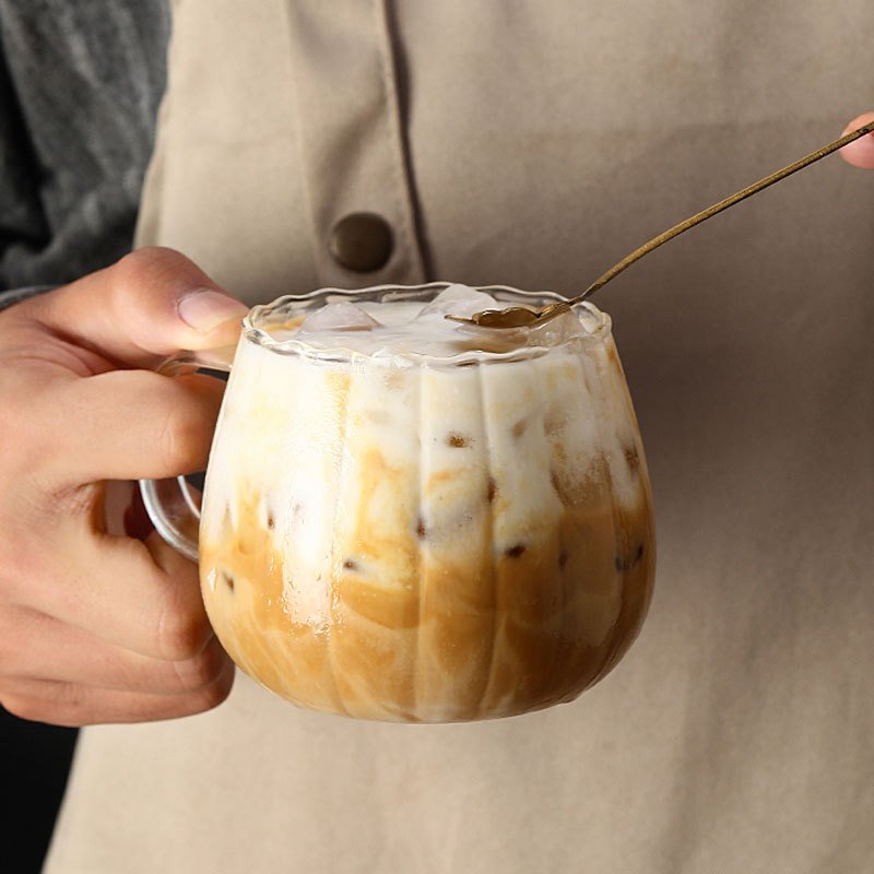 New Creative Pumpkin Shape High Borosilicate Glass Cup 400ml glass mug with Handle for tea hot water