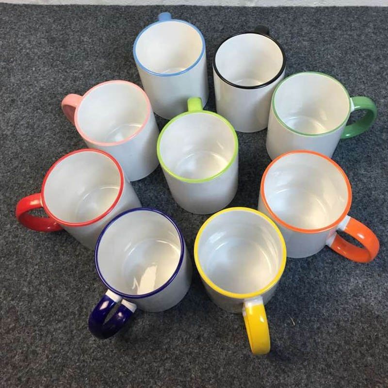 11oz Sublimation Blank Rim Color Mug With Round Color Handle For Promotion Gifts