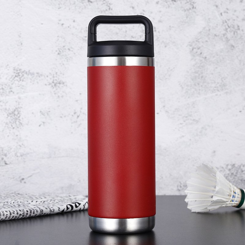 Logo Custom Stainless Steel Insulated Vacuum Flask With Plastic Handle Double Wall Thermo Water Bottle