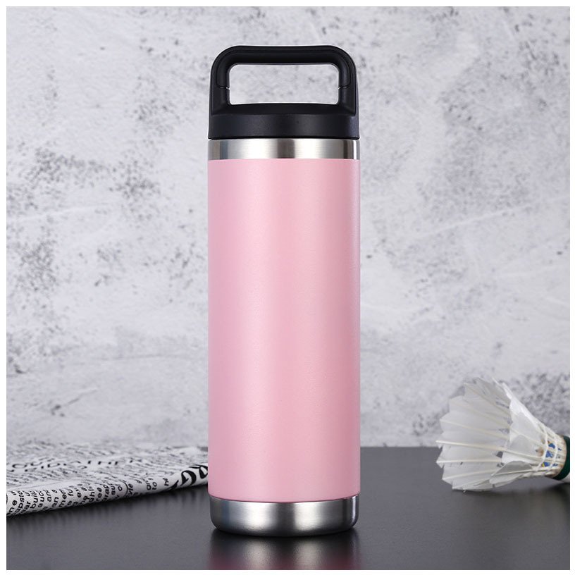 Logo Custom Stainless Steel Insulated Vacuum Flask With Plastic Handle Double Wall Thermo Water Bottle