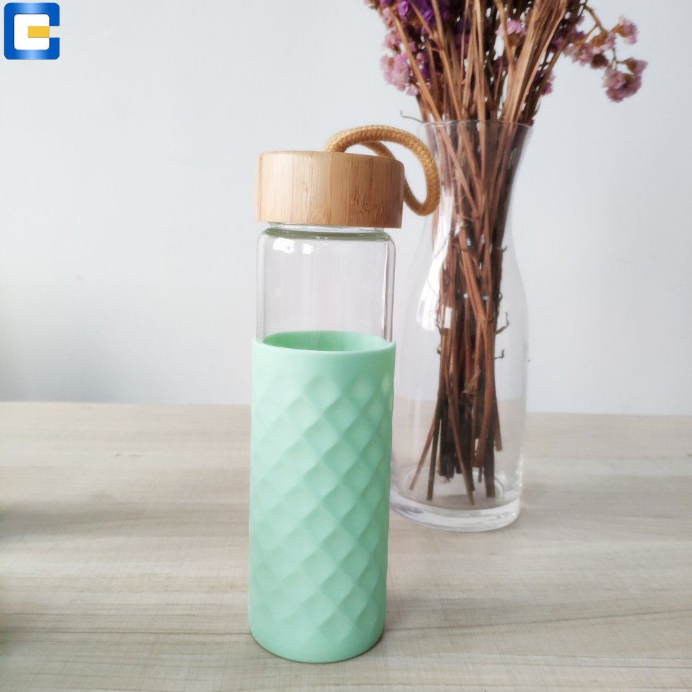 protein shaker bottles oem private label, sustainable rubber cover glass water bottle