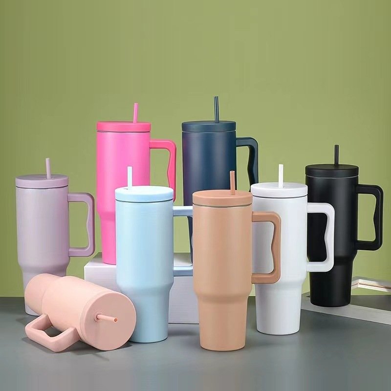 40oz stainless steel Straw Drinking Bottle Double Wall Vacuum Thermos Tumbler Cold insulation Outdoor Bottle with Handle