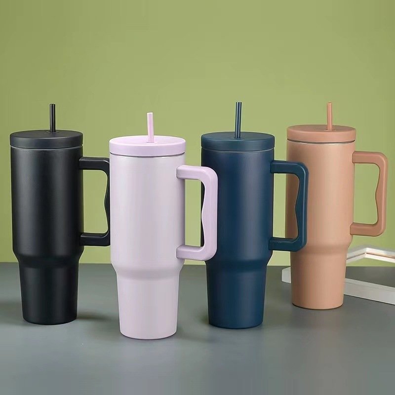 40oz stainless steel Straw Drinking Bottle Double Wall Vacuum Thermos Tumbler Cold insulation Outdoor Bottle with Handle