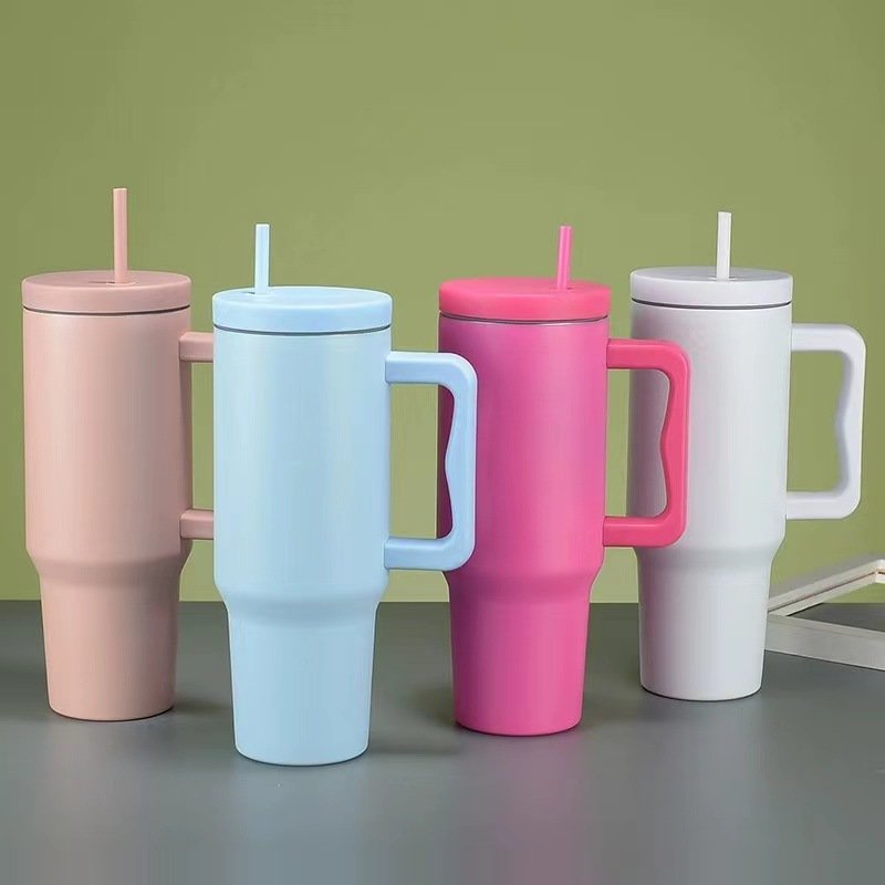 40oz stainless steel Straw Drinking Bottle Double Wall Vacuum Thermos Tumbler Cold insulation Outdoor Bottle with Handle