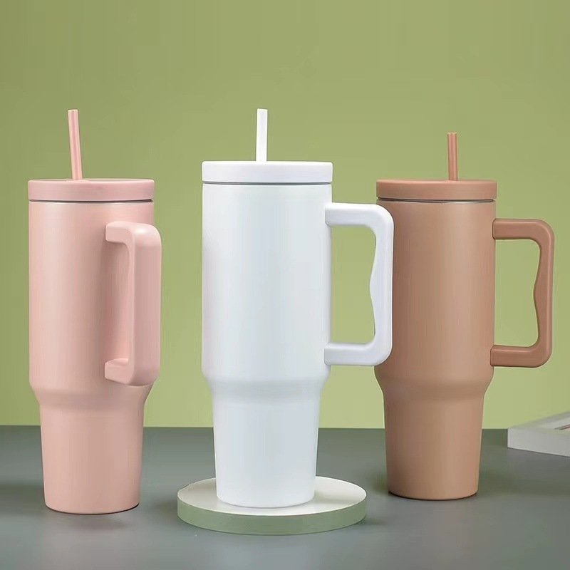 40oz stainless steel Straw Drinking Bottle Double Wall Vacuum Thermos Tumbler Cold insulation Outdoor Bottle with Handle