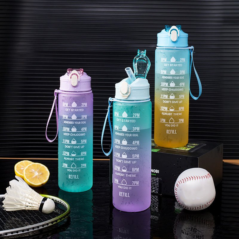 Sports Water Bottle Leak Proof with Motivational Time Marker PC Travel OPP Bag Wholesale Food Grade Fitness Gym Outdoor Unisex