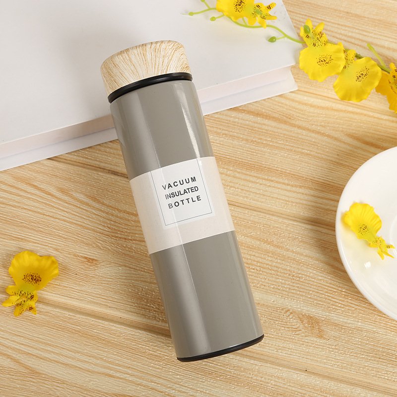 Custom Print Water Bottle Stainless Steel Vacuum Flask Thermal cup with Tea Infuser Wood Grain Lid Thermos bottle