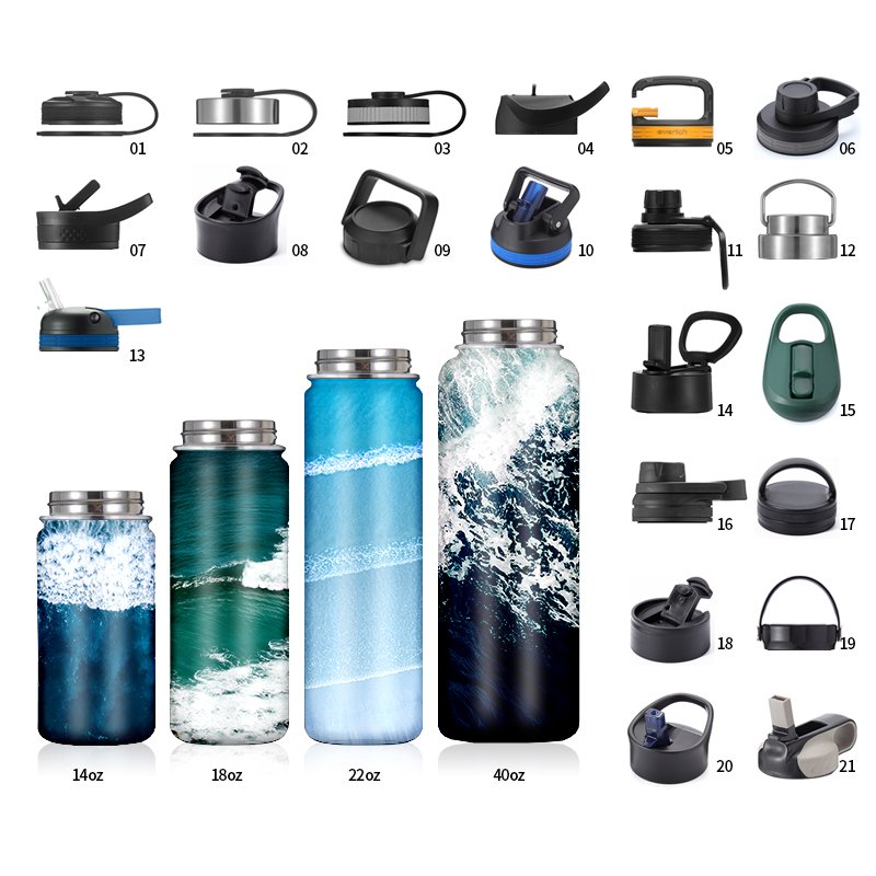 2024 New Custom logo 32oz 40oz Double Wall Vacuum Flask Insulated Stainless Steel Sports Water Bottle with Sports Lids