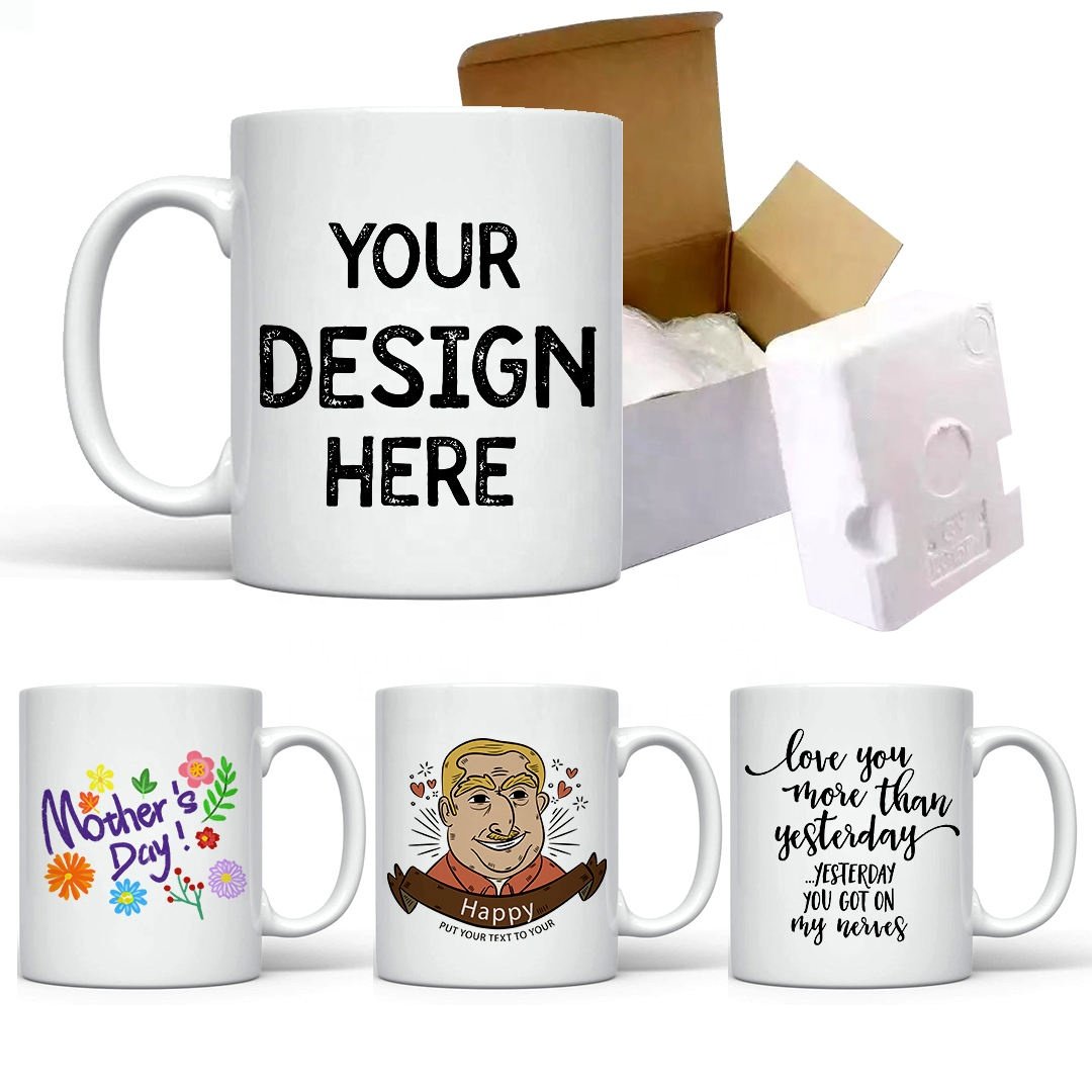 11 Oz Porcelain Plain White custom Logo Sublimation blank Ceramic Cup Tea Handle Coffee Mugs For Drinking