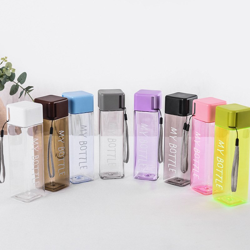 Customized Transparent Bottle Juice Leak-proof Travel Water Bottle New Square Frosted Plastic Water Bottle With LOW MOQ