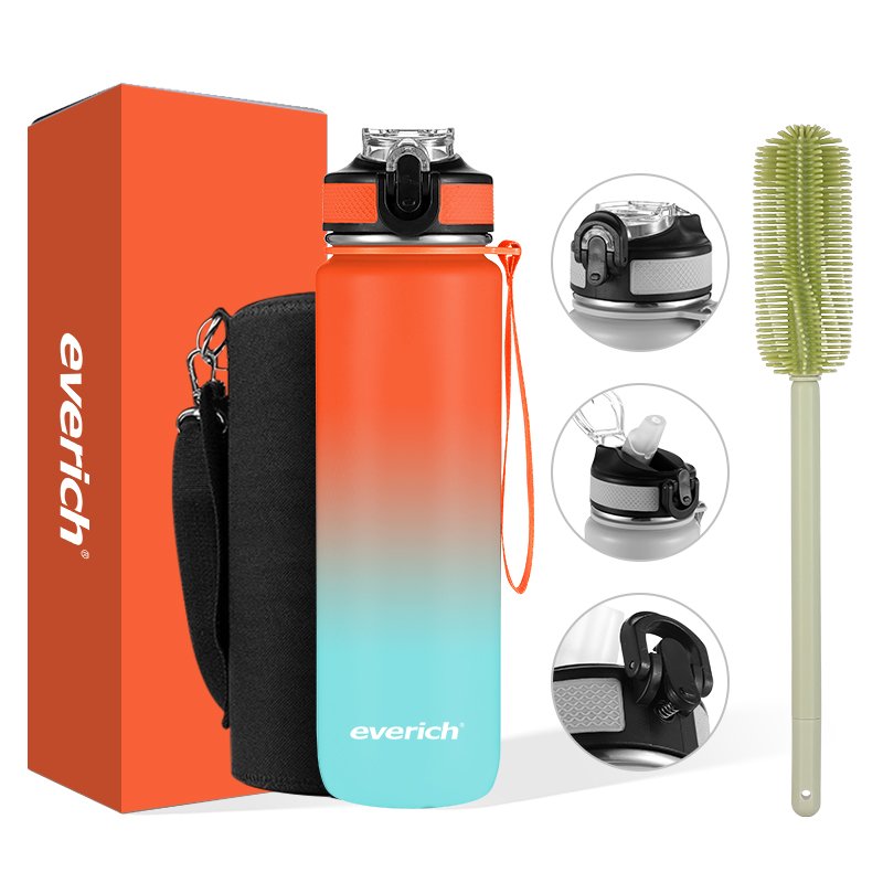 Hot selling insulated stainless steel water bottle wide mouth easy carry with straw and strap