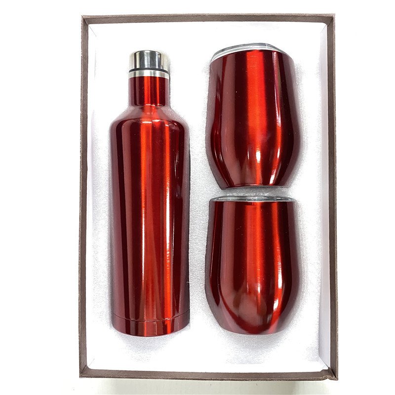 304 Double Stainless Steel Thermal Vacuum Flask Insulated Travel Thermal Bottle with 3 Cups Gift Set for Gift