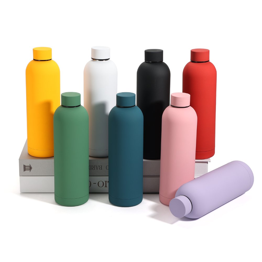 Custom logo Rubber paint outdoor vacuum flasks sport water bottle custom water bottle with lid
