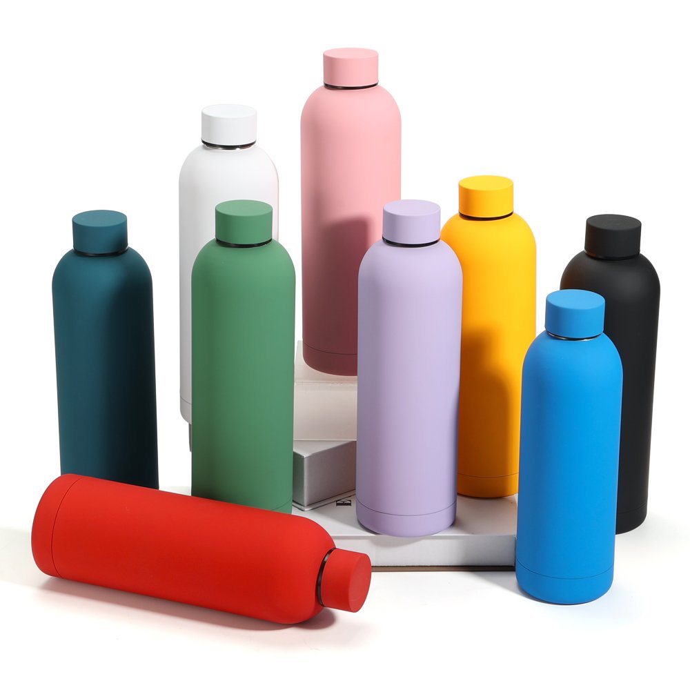 Custom logo Rubber paint outdoor vacuum flasks sport water bottle custom water bottle with lid