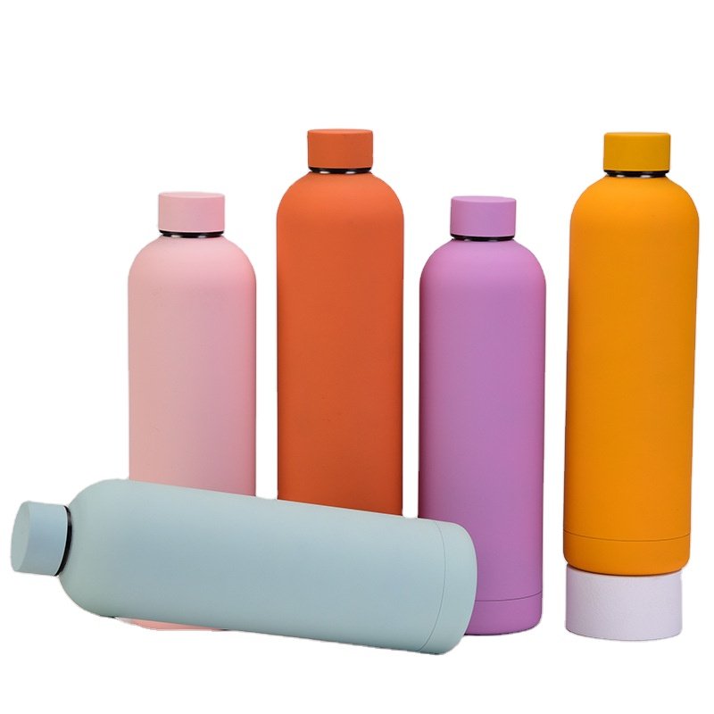 Custom logo Rubber paint outdoor vacuum flasks sport water bottle custom water bottle with lid