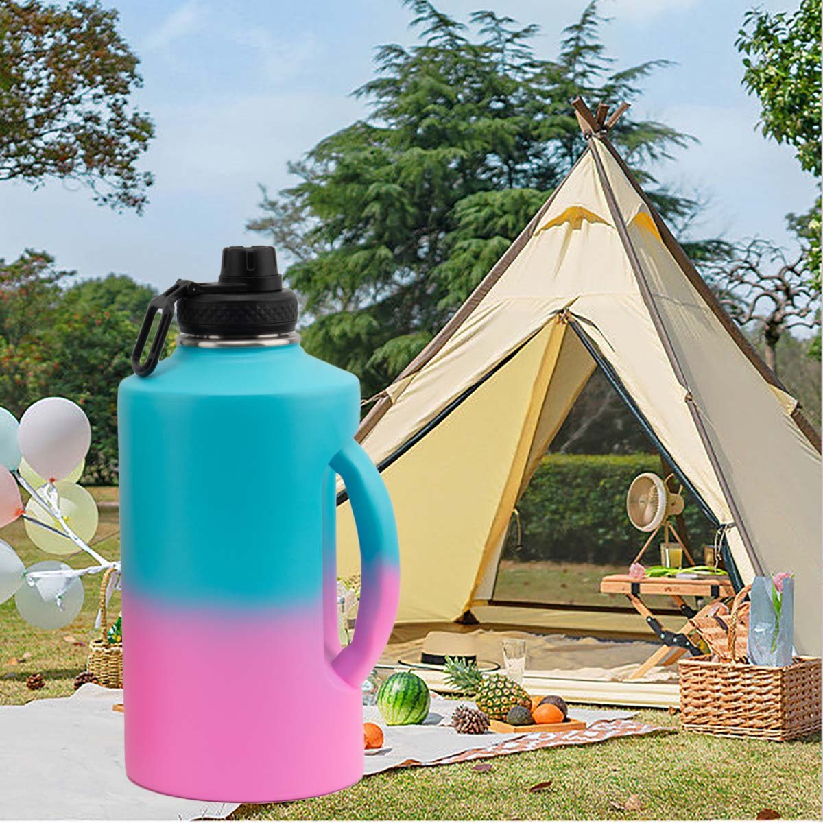 LeMuna 2.2L Stainless Steel Sports Water Flask with Straw Lid , 304 Stainless Steel Double Walled Thermos Bottle with Customized