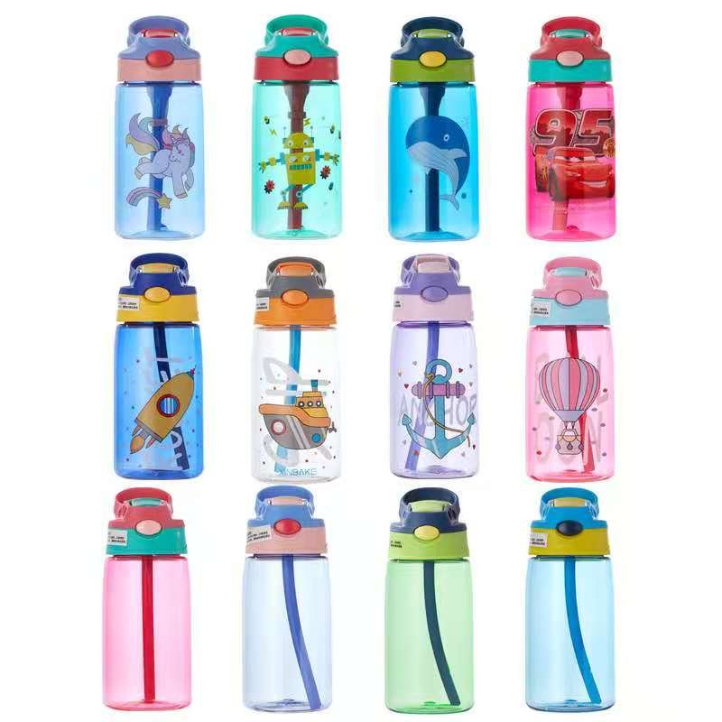 cute printing infant pc bpa free Reusable Sports Drinking Kawaii Duck Mouth Cup with Straw Plastic Water Bottle for Kids child