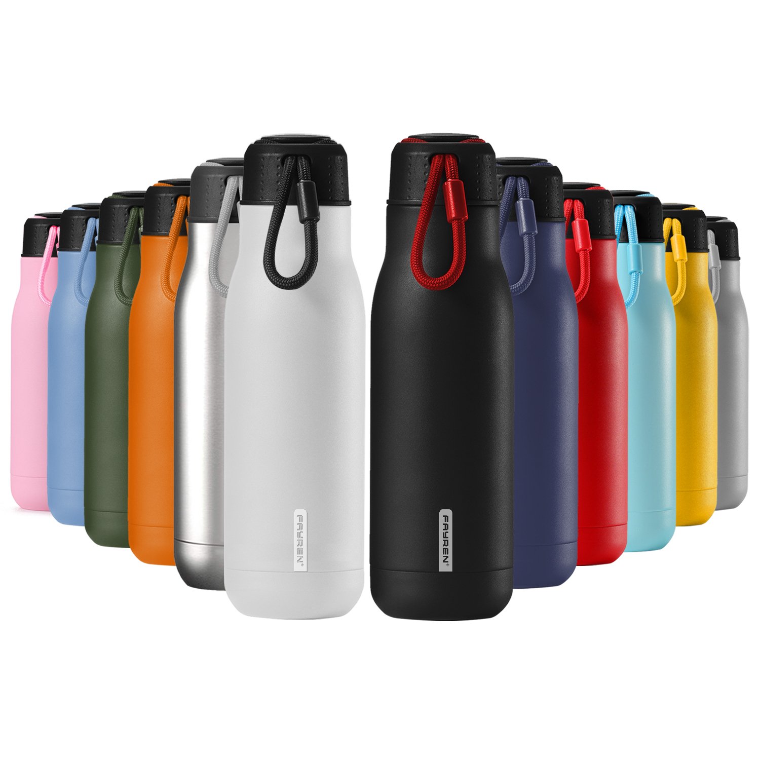 FAYREN Vacuum Flask Thermoses with Rope Portable Double Wall 304 Stainless Steel Water Bottle Minimalist Outdoor Sports