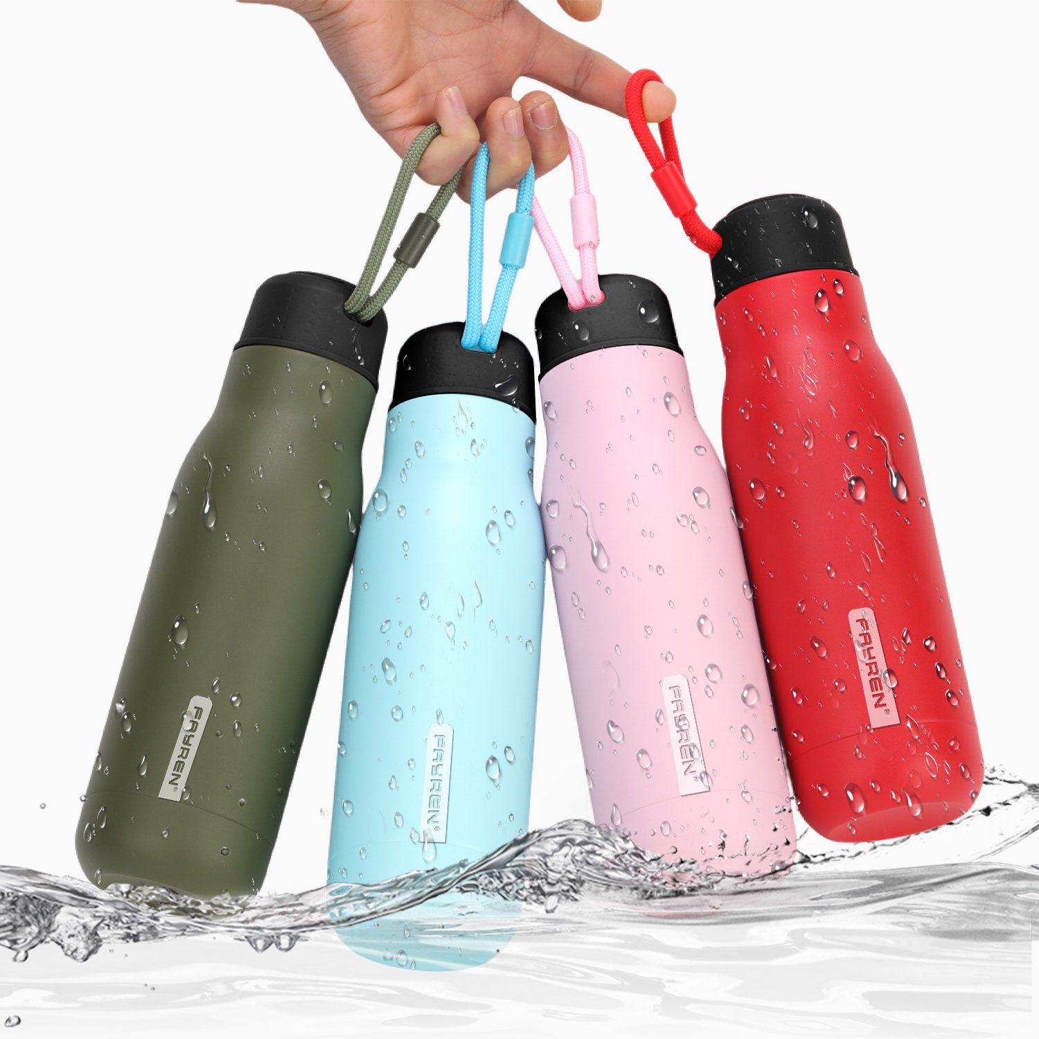 FAYREN Vacuum Flask Thermoses with Rope Portable Double Wall 304 Stainless Steel Water Bottle Minimalist Outdoor Sports